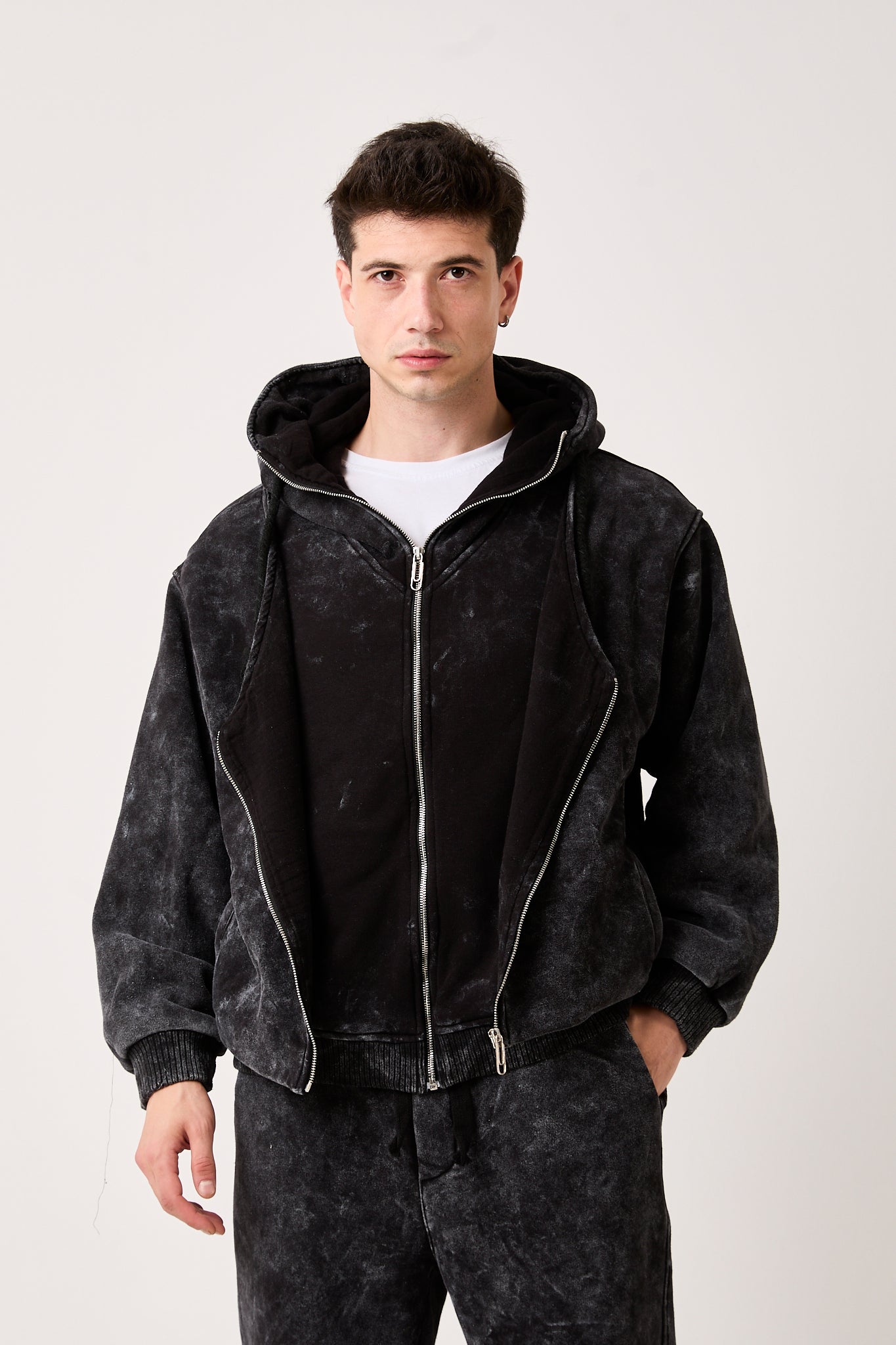Men's Double-Zip Lined Washed Brushed Fleece Jacket-X-4003