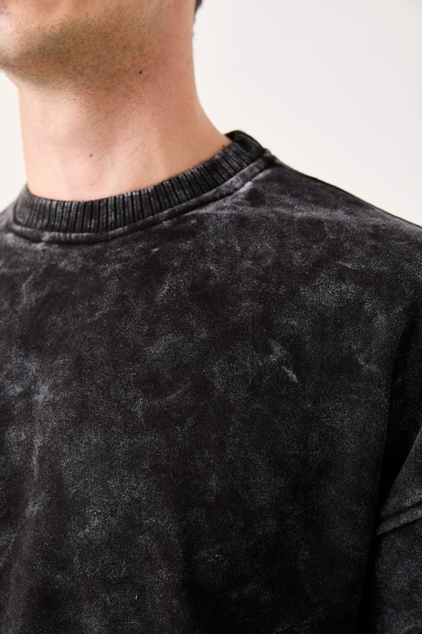 Washed Black ¾ Sleeve Oversized Sweatshirt-X-4001
