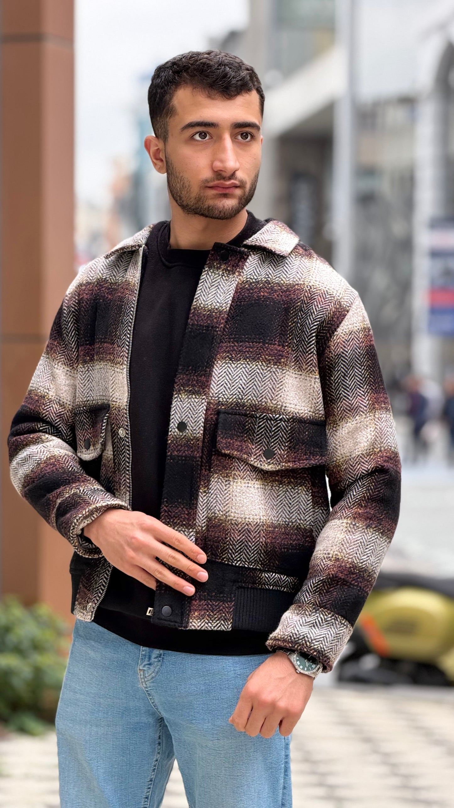 Men's Wool Blend Checked Jacket – X-2036