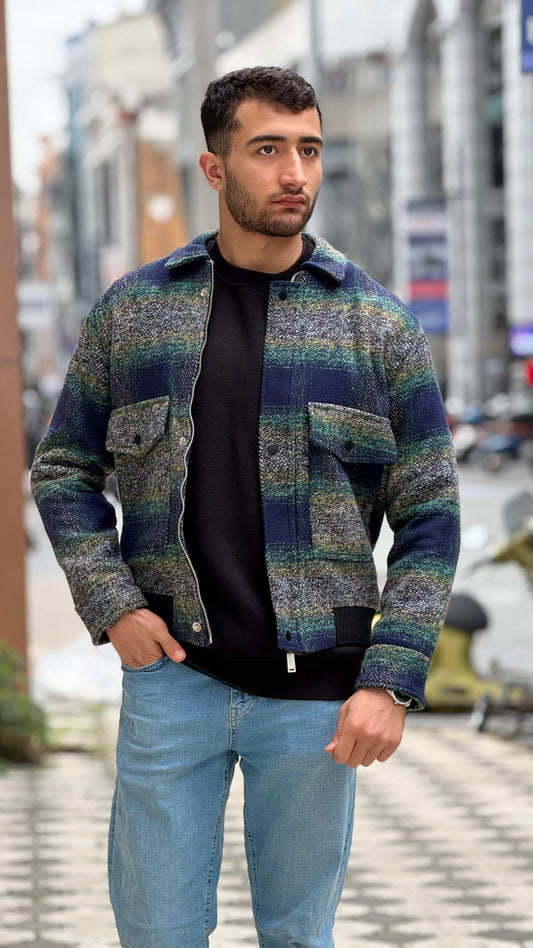 Men's Wool Blend Checked Jacket – X-2036