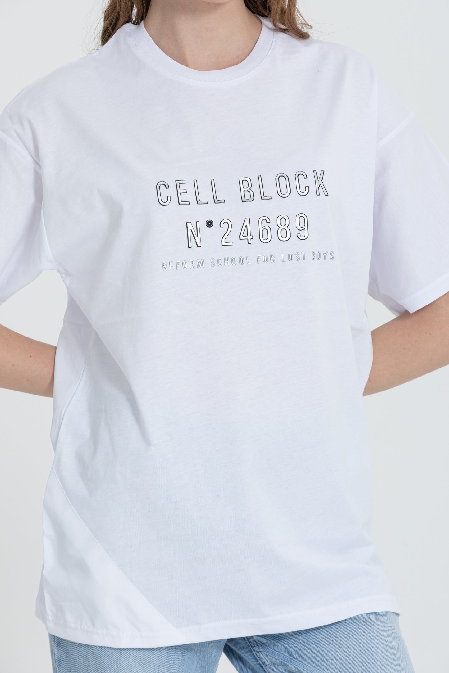 Crew Neck “Cell Block” Printed T-Shirt R-5703