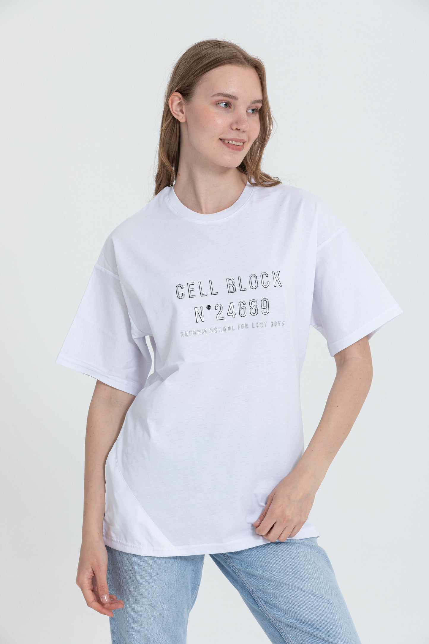Crew Neck “Cell Block” Printed T-Shirt R-5703