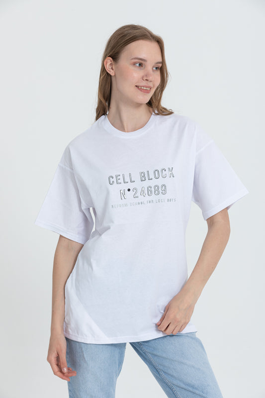 Crew Neck “Cell Block” Printed T-Shirt R-5703