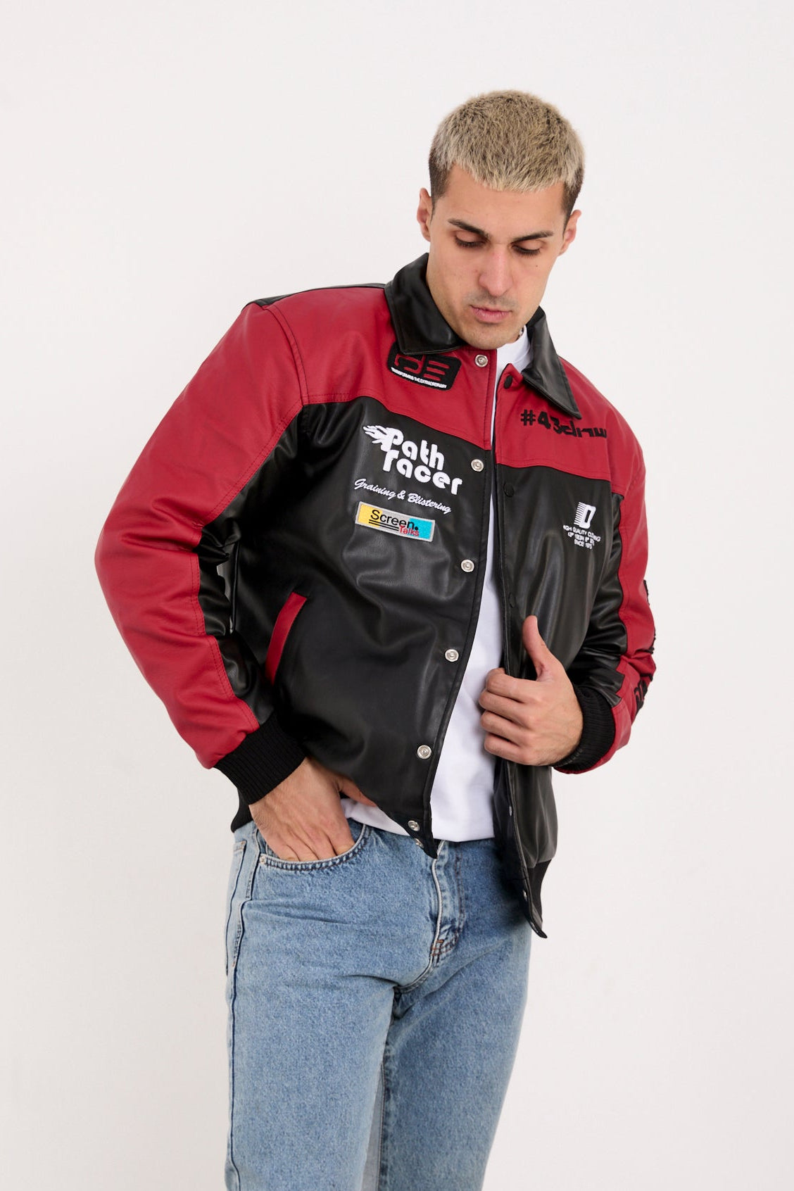 Men’s Vegan Leather Racing Jacket – Modern Moto Streetwear X-2384