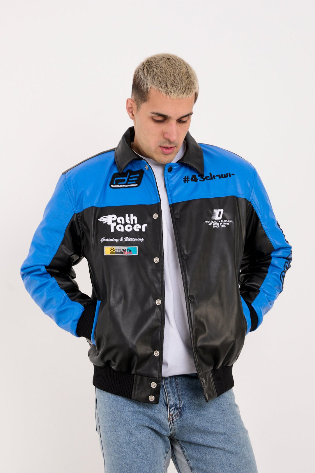 Men’s Vegan Leather Racing Jacket – Modern Moto Streetwear X-2384
