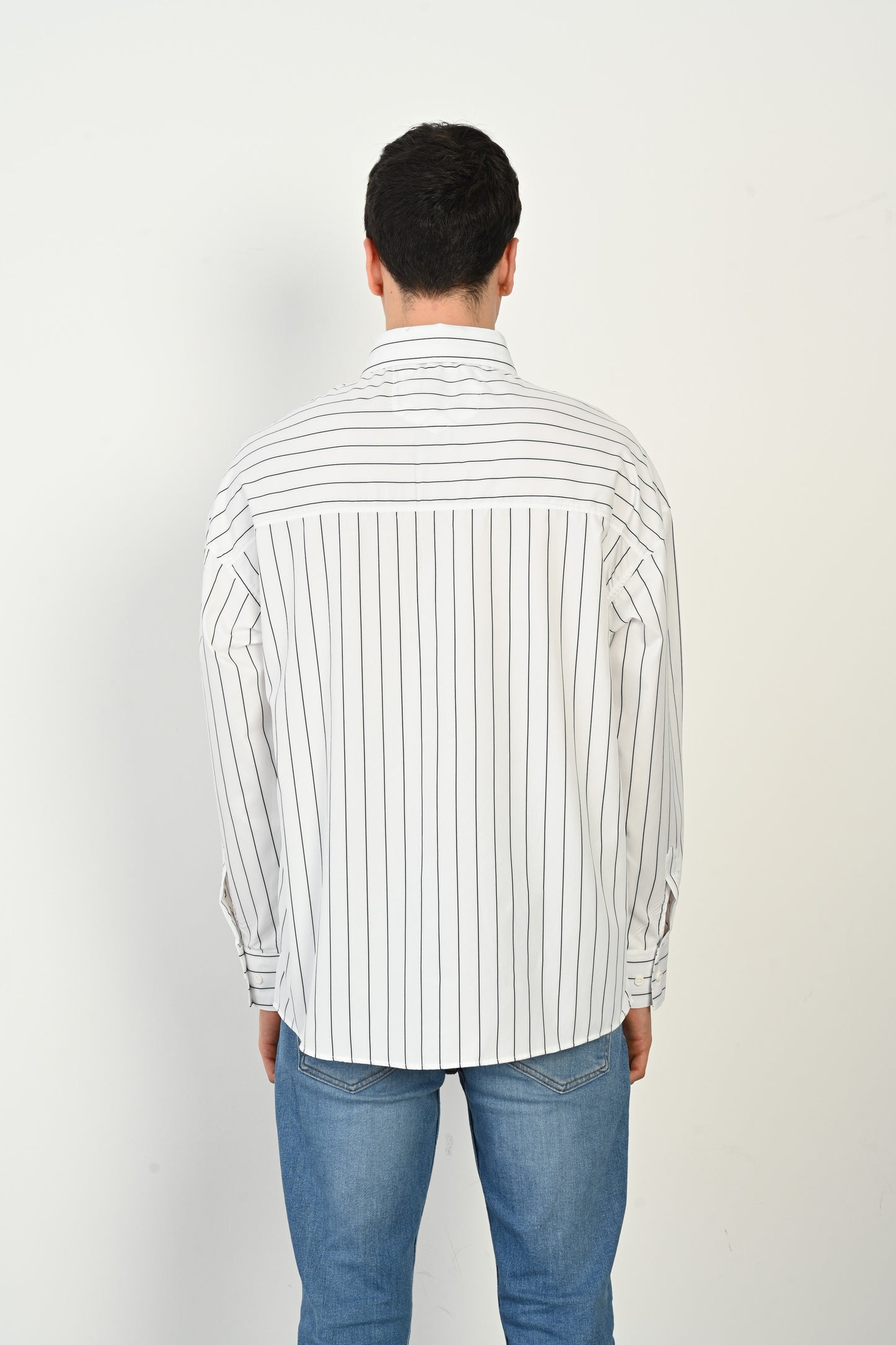Mandarin Collar Long Sleeve Striped Shirt R-3962