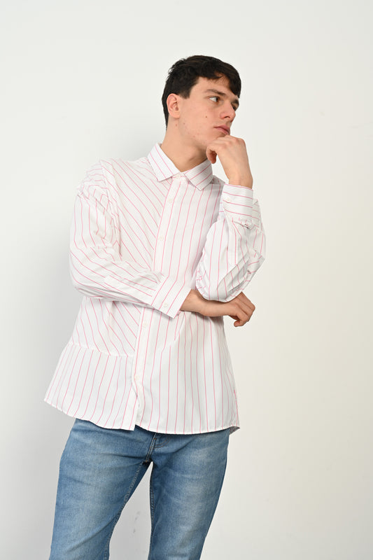 Mandarin Collar Long Sleeve Striped Shirt R-3962