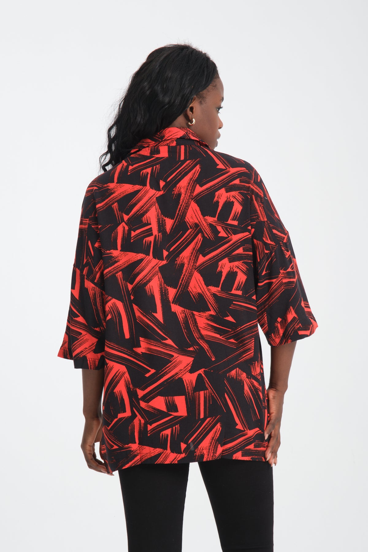 Abstract Print Camp Collar Oversized Short Sleeve Shirt R-3981