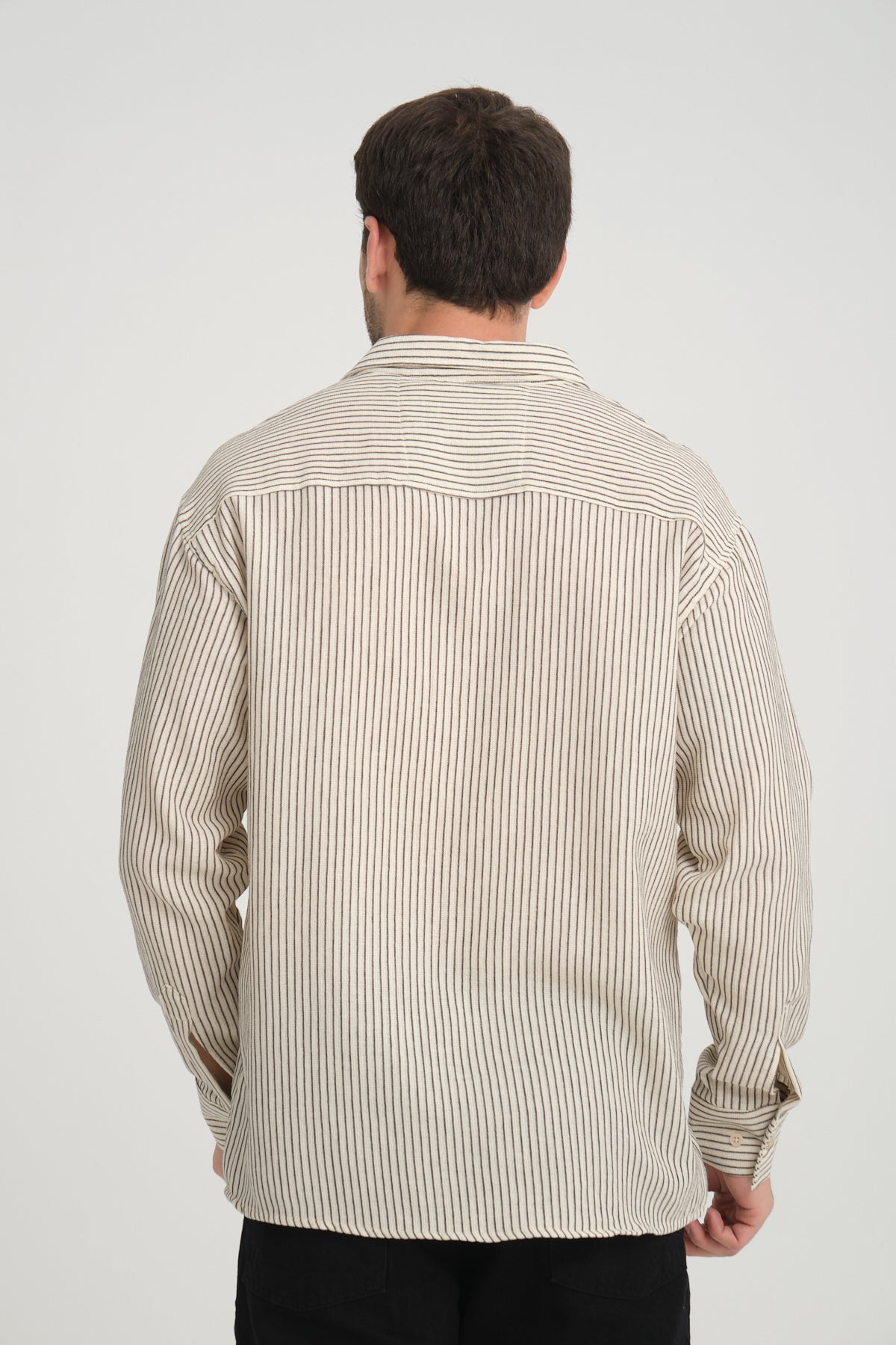 Long Sleeve Striped Band Collar Shirt R-6034