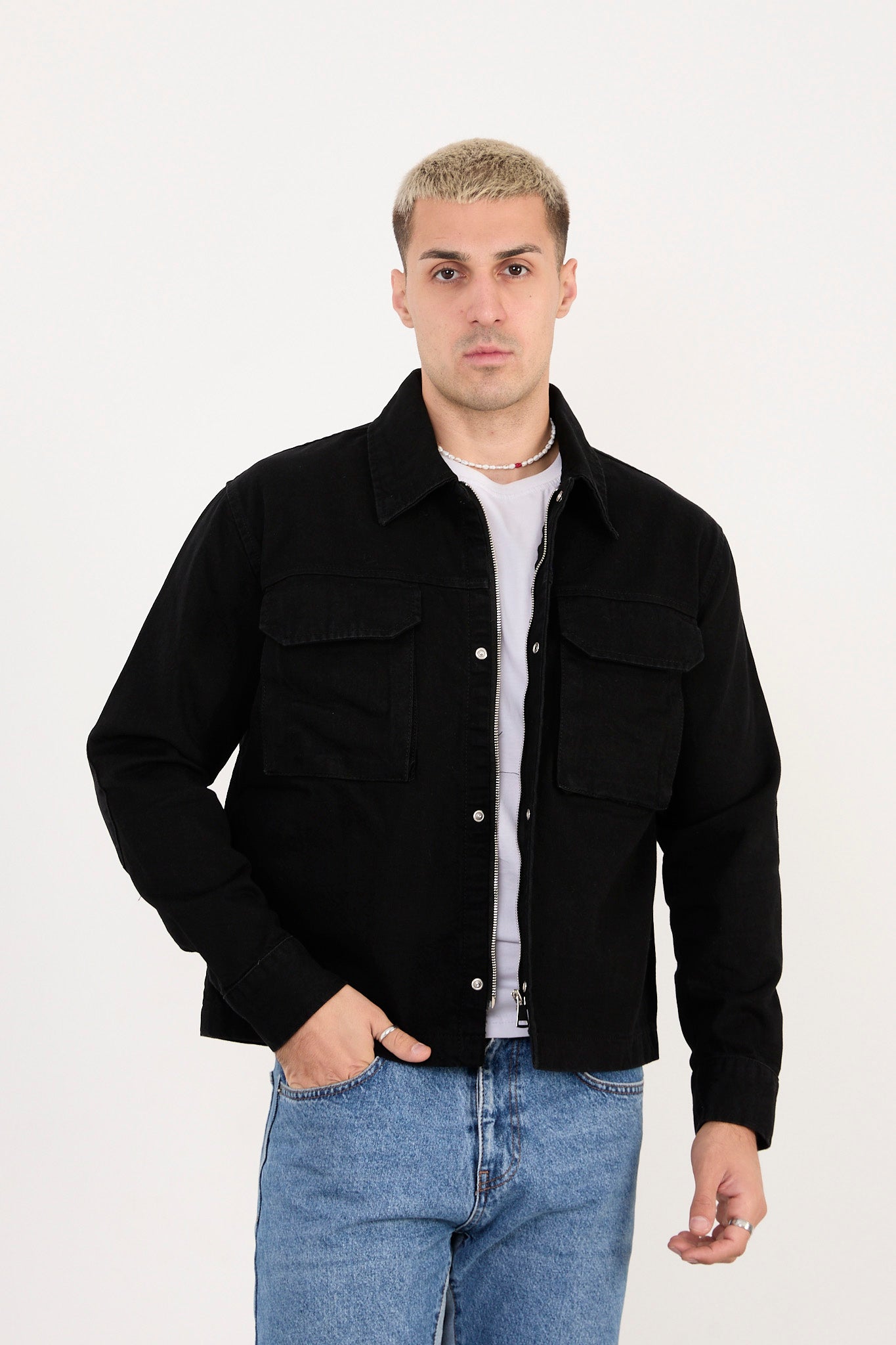 Men’s Denim Jacket – Zip & Snap Button Closure X-2030