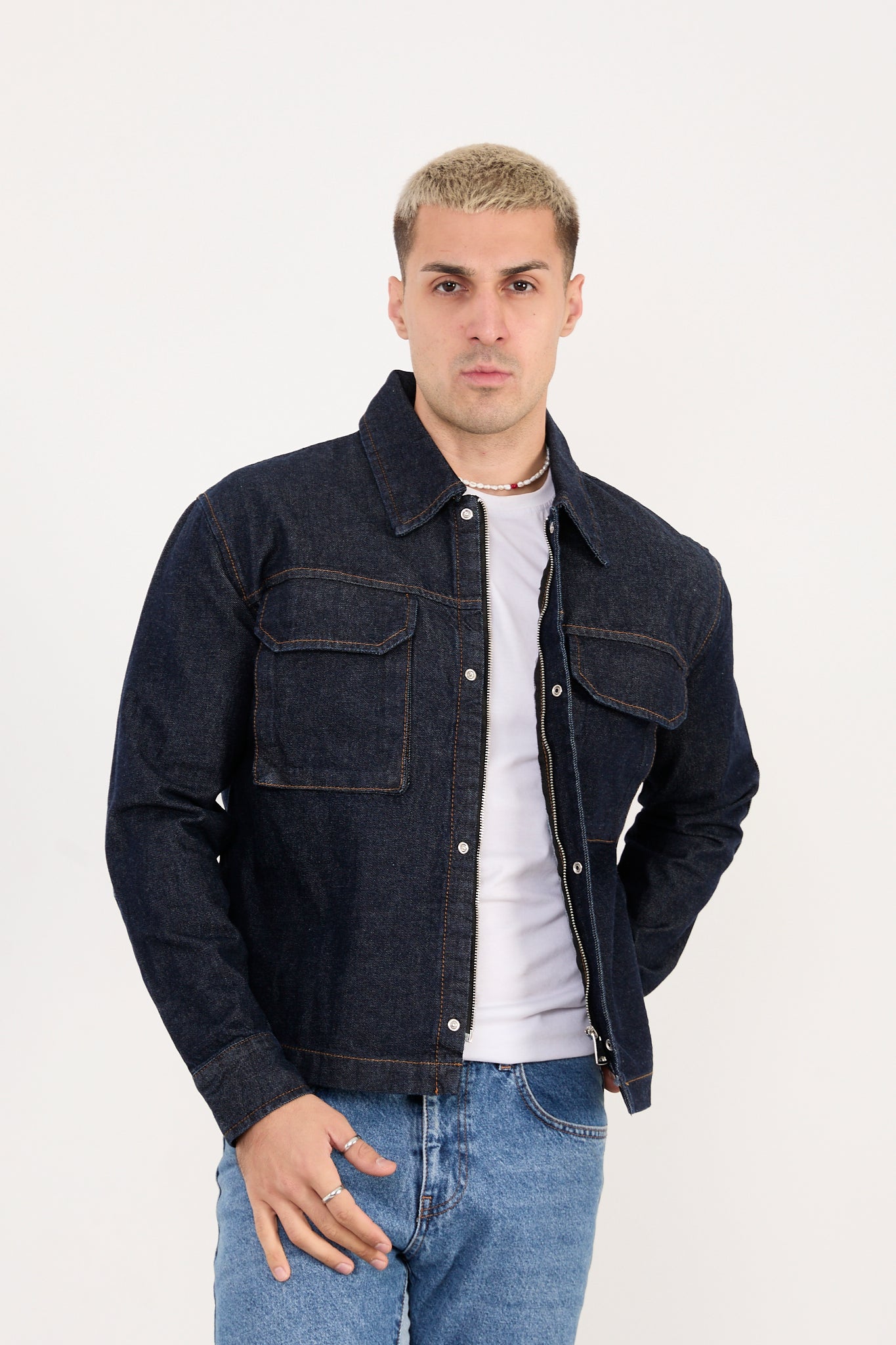 Men’s Denim Jacket – Zip & Snap Button Closure X-2030