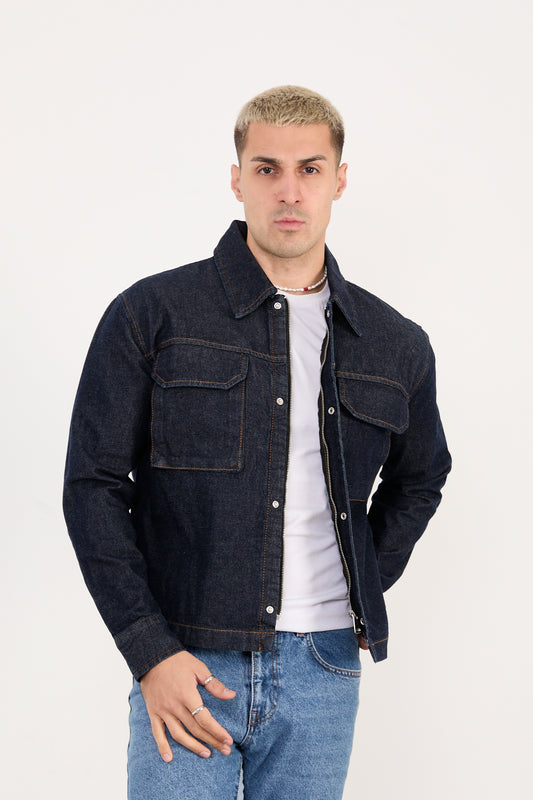 Men’s Denim Jacket – Zip & Snap Button Closure X-2030