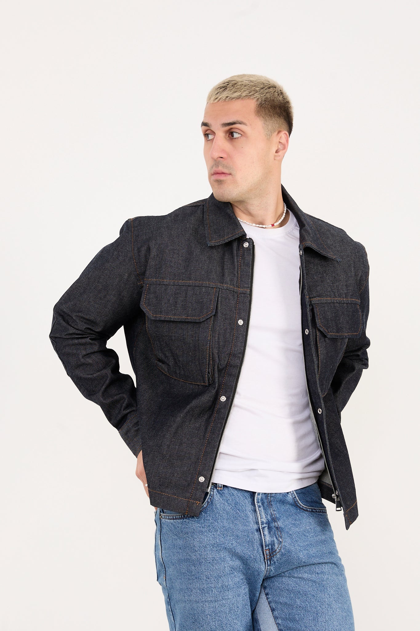 Men’s Denim Jacket – Zip & Snap Button Closure X-2030