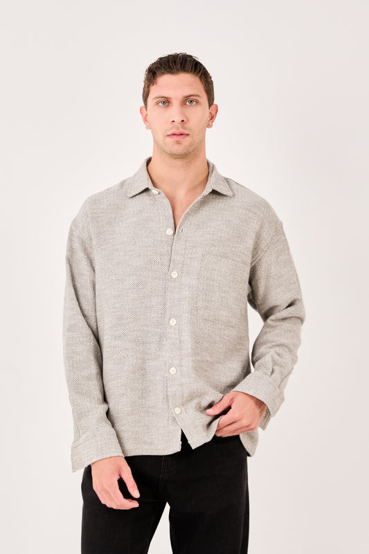 Men’s Long Sleeve Band Collar Shirt with Pocket X-0001
