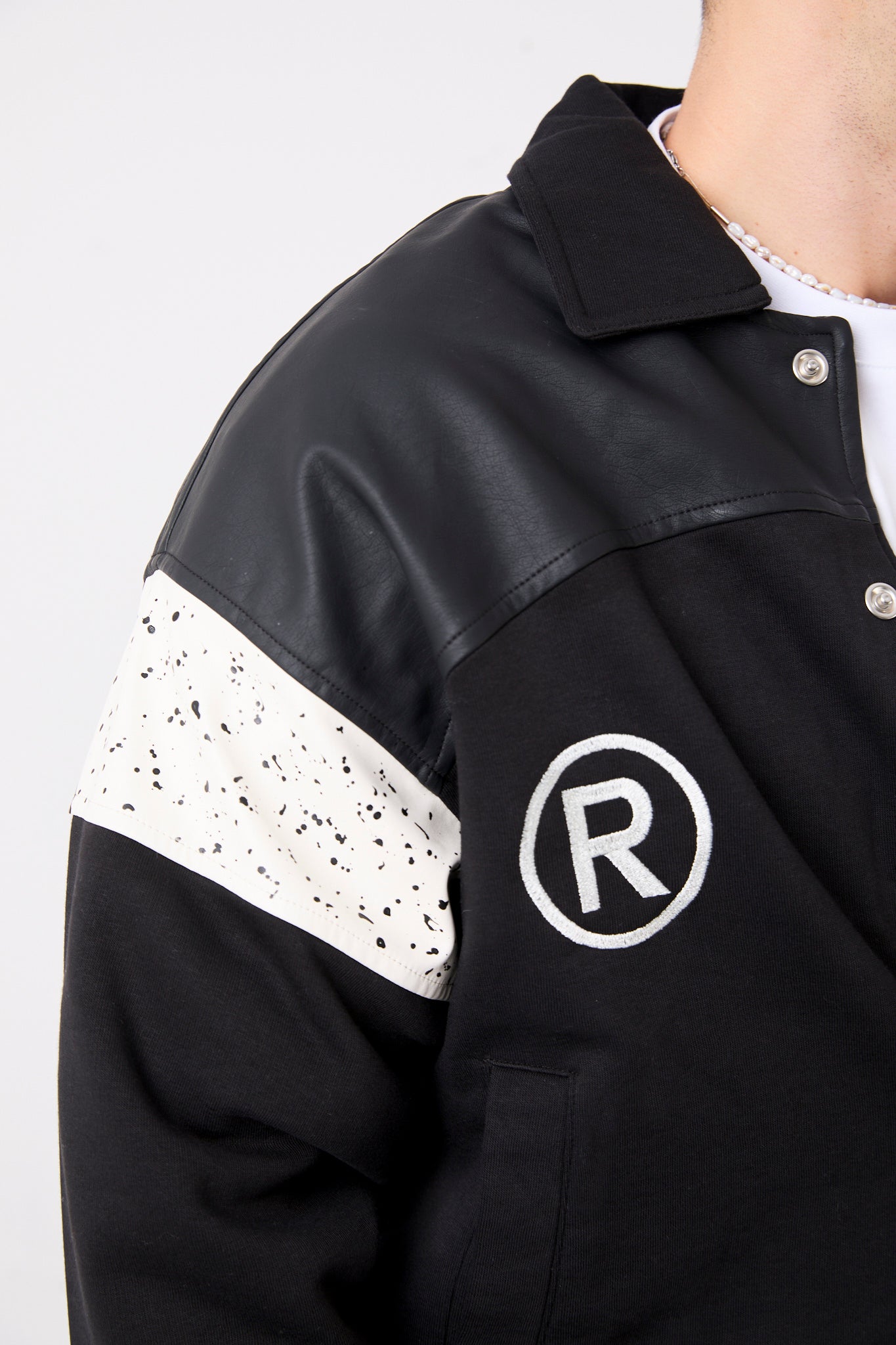 Men’s Varsity Jacket – Front & Back Embroidery, Faux Leather Trim-X-2005