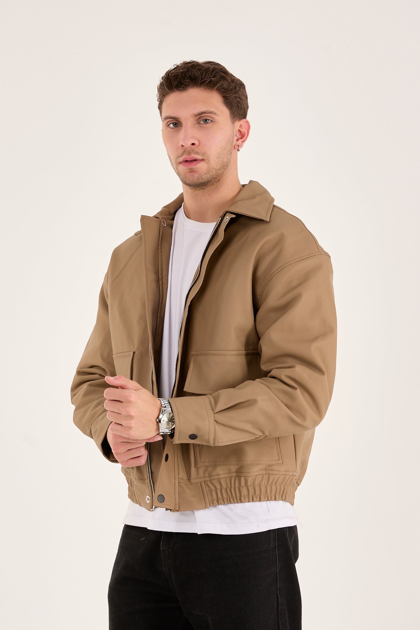 Men’s Faux Leather Bomber Jacket – Quilted Lined, Oversized Fit | X-2014