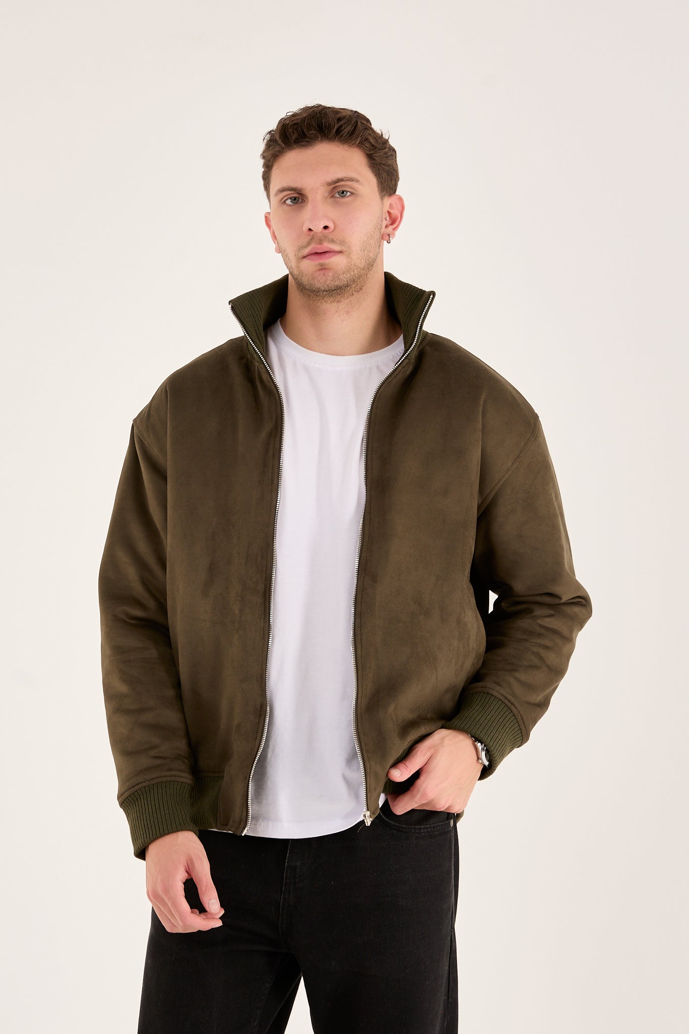 Men’s Soft Suede Zip-Up Bomber Jacket – X2021