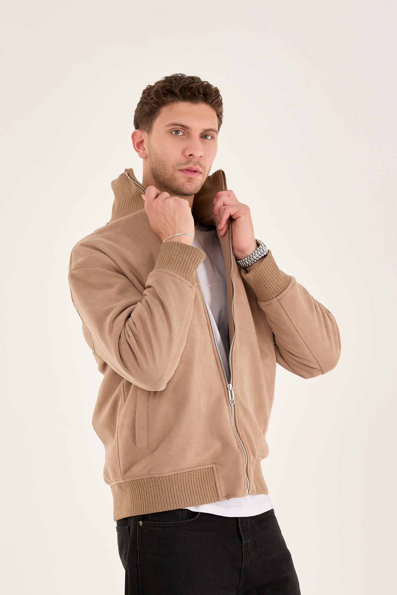 Men’s Soft Suede Zip-Up Bomber Jacket – X2021