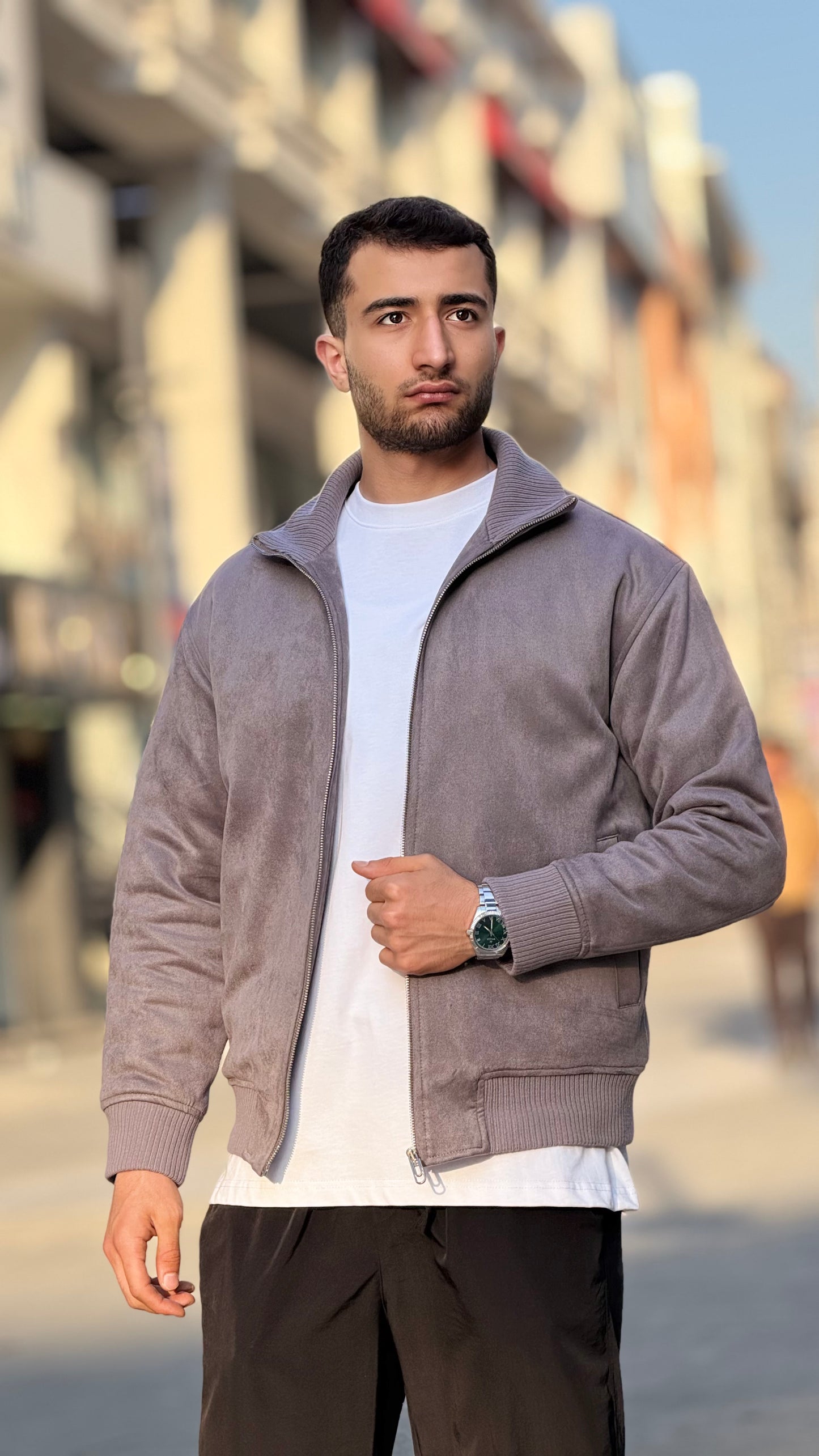 Men’s Soft Suede Zip-Up Bomber Jacket – X2021
