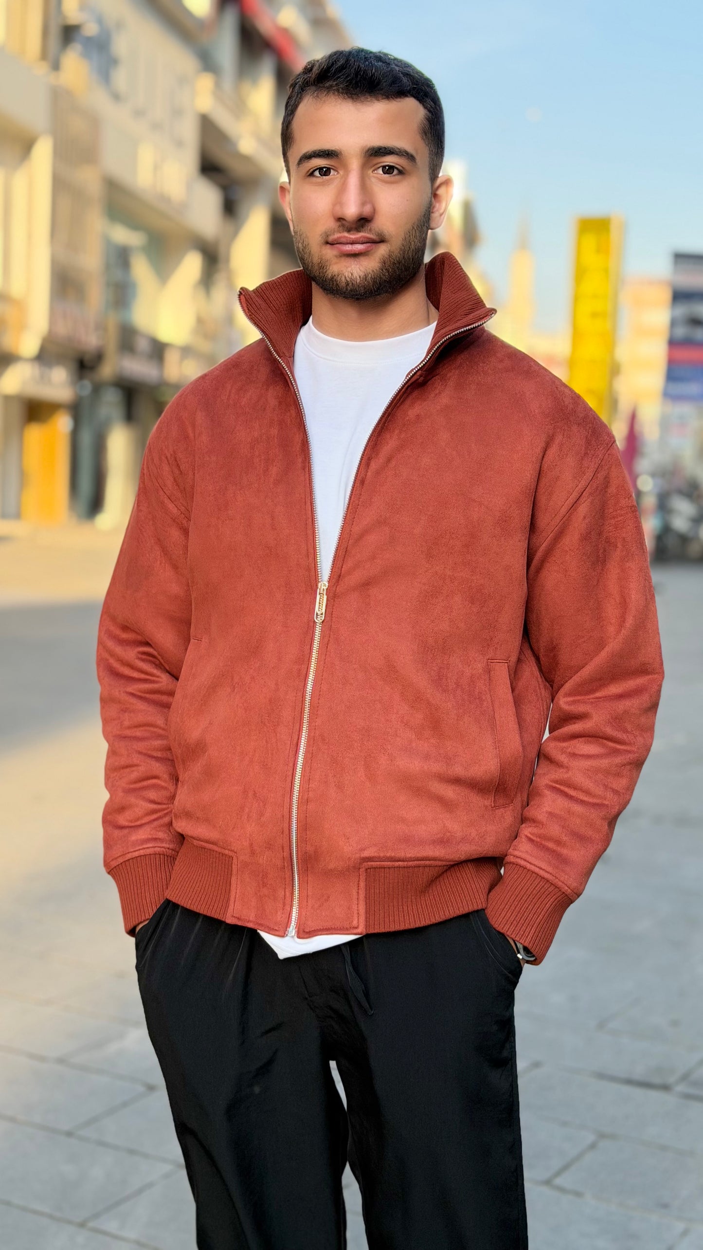 Men’s Soft Suede Zip-Up Bomber Jacket – X2021