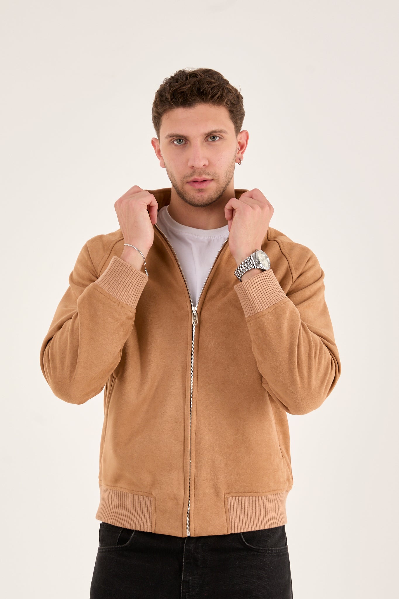 Unisex Soft Suede Zip-Up Bomber Jacket – X-2022