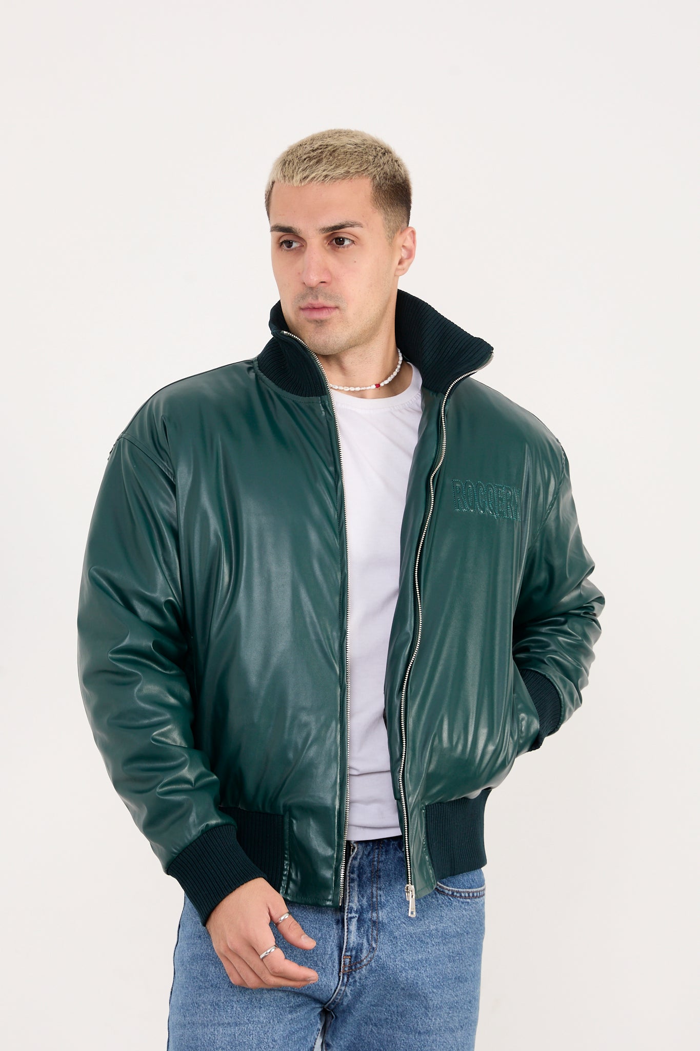 Men’s Faux Leather Bomber Jacket – Zip-Up Minimalist Streetwear – X-2040