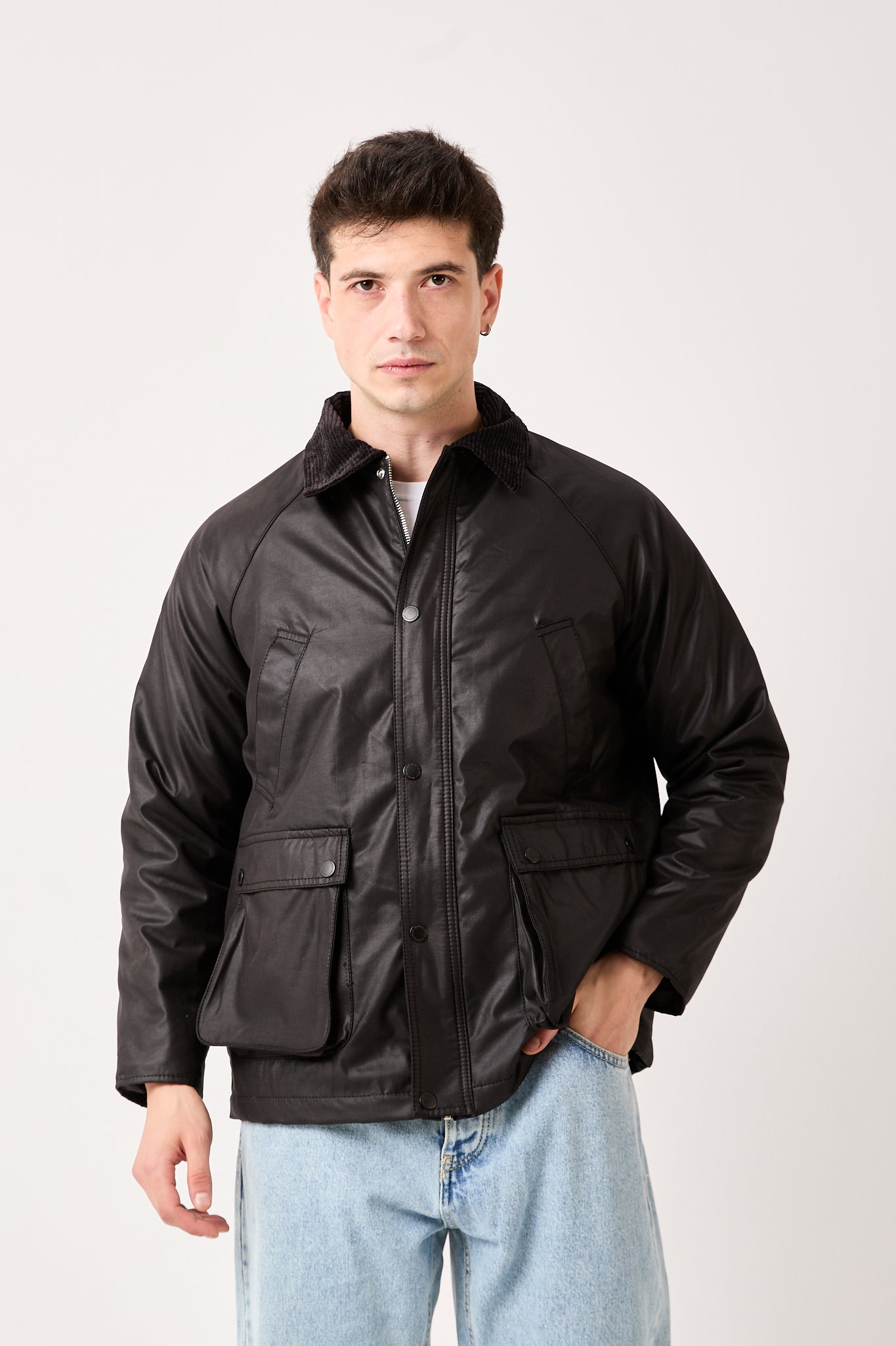 Men’s Waxed Jacket – Corduroy Collar, Water Resistant, Multi Pocket Jacket 5850