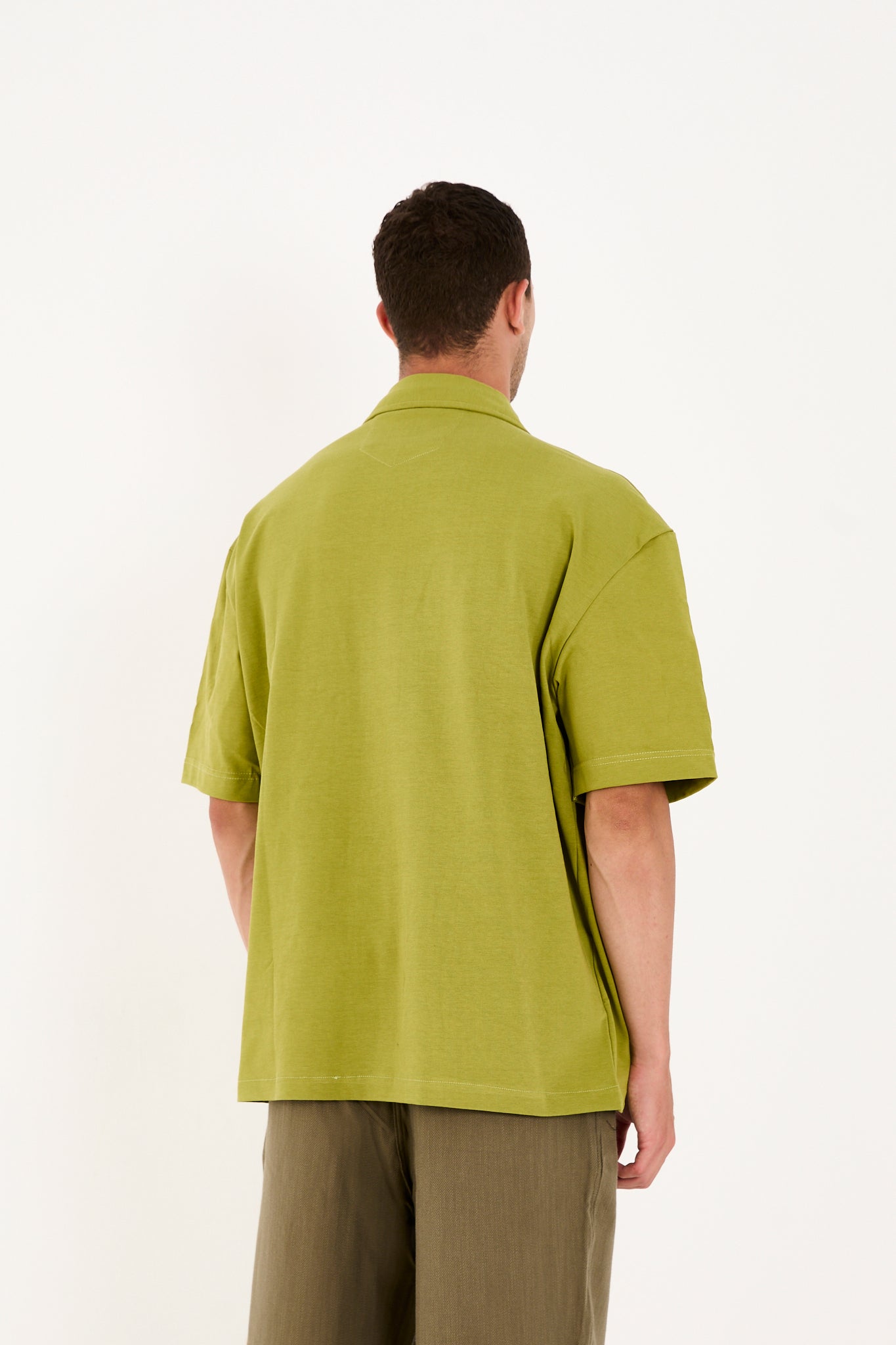 Men’s Cuban Collar Short Sleeve Cotton Shirt with Embroidery – R-6094