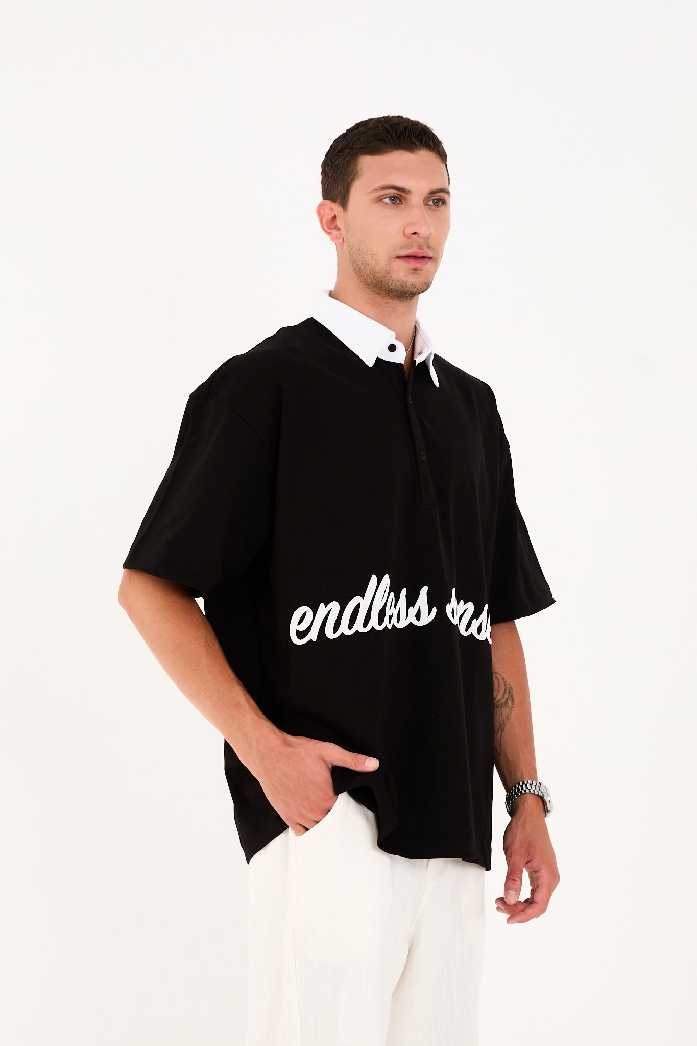 Embroidered Half Placket T-Shirt R-5858