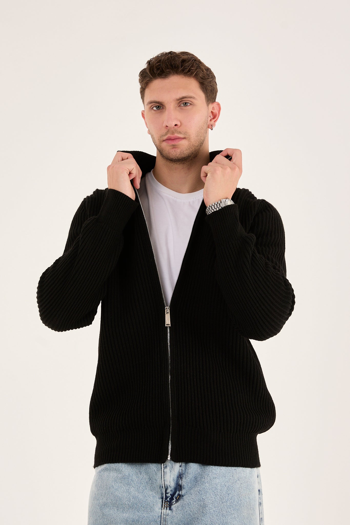 Men’s Ribbed Zip-Up Knit Cardigan – Premium Heavy Knit-X-5006