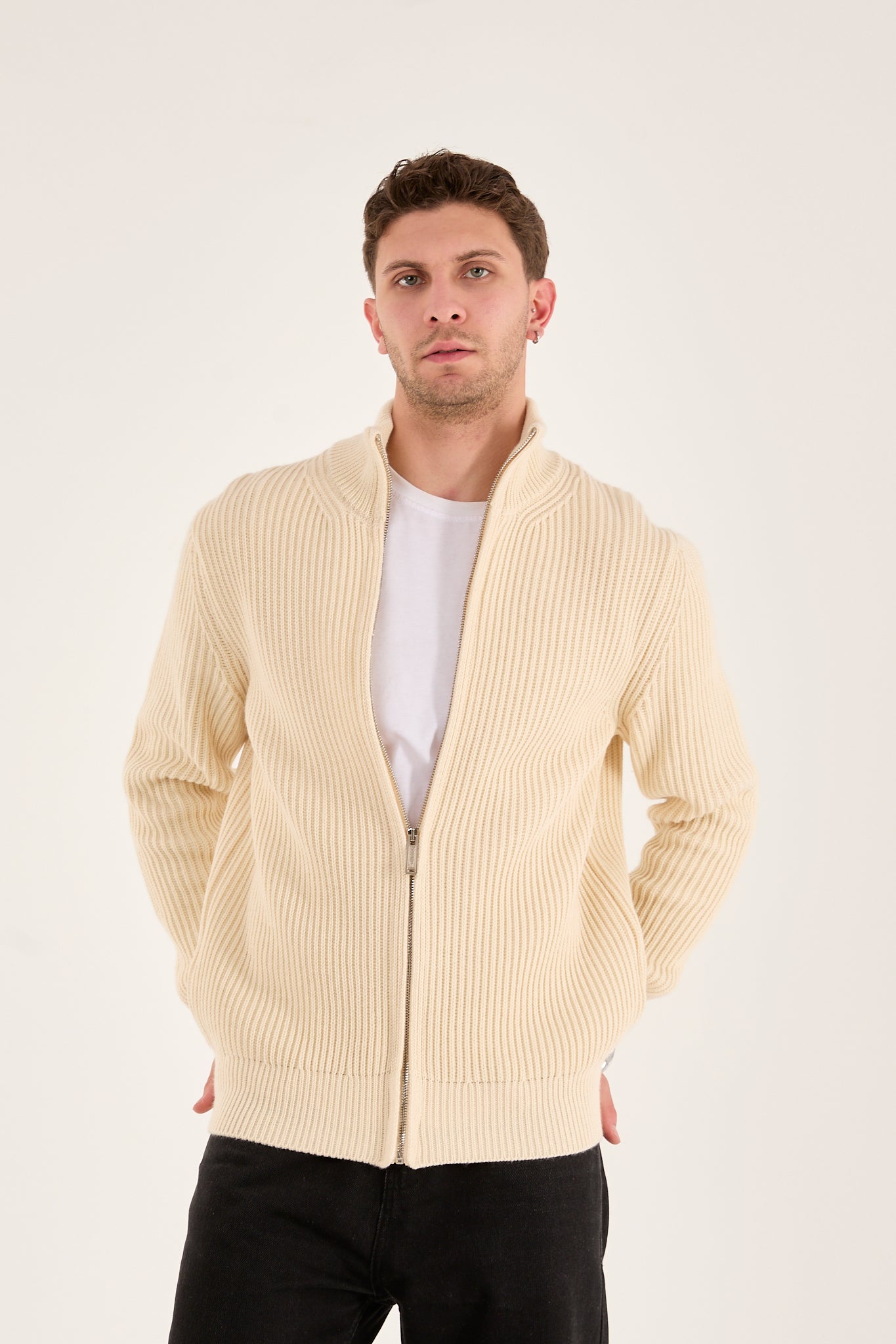 Men’s Ribbed Zip-Up Knit Cardigan – Premium Heavy Knit-X-5006
