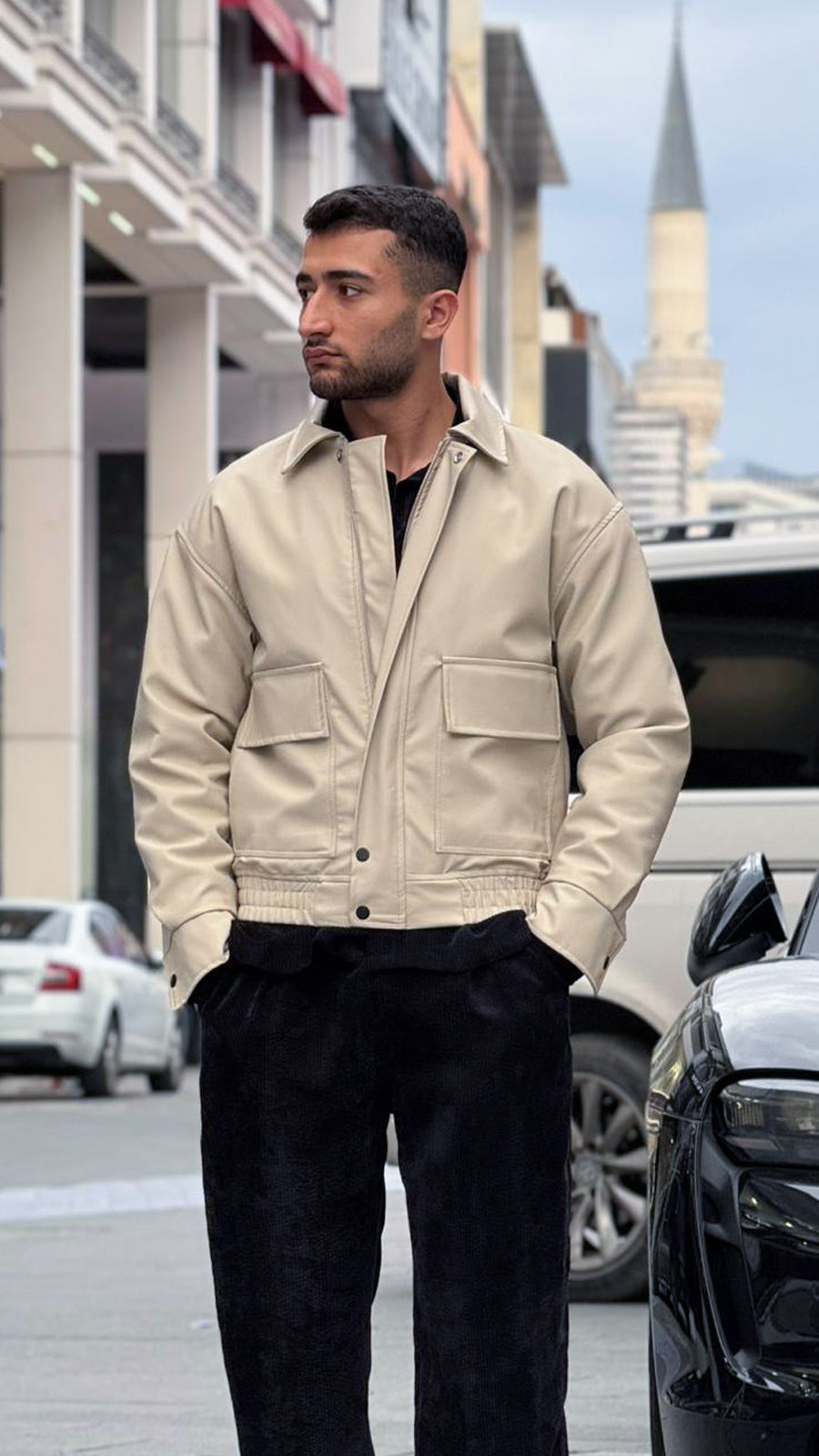 Men’s Faux Leather Bomber Jacket – Quilted Lined, Oversized Fit | X-2014