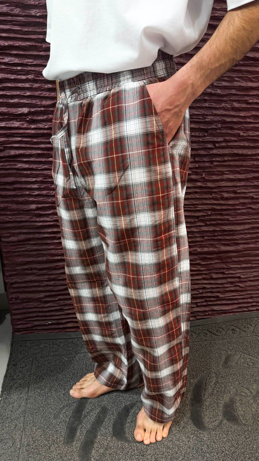 Unisex Plaid Pants – Elastic Waist Relaxed Fit Everyday Wear-R-4446