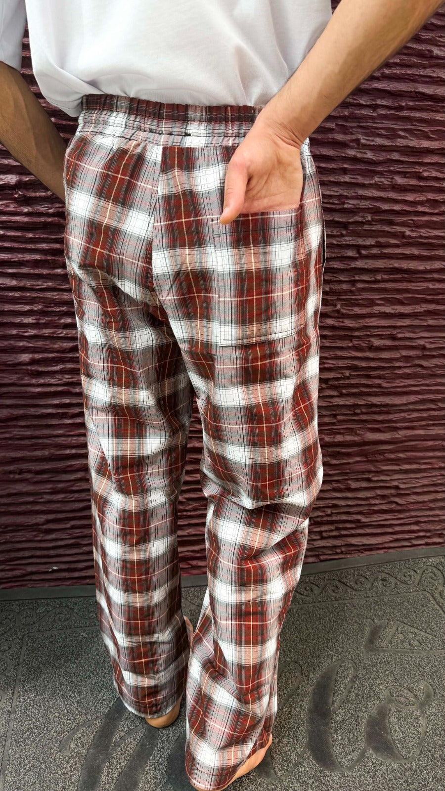 Unisex Plaid Pants – Elastic Waist Relaxed Fit Everyday Wear-R-4446