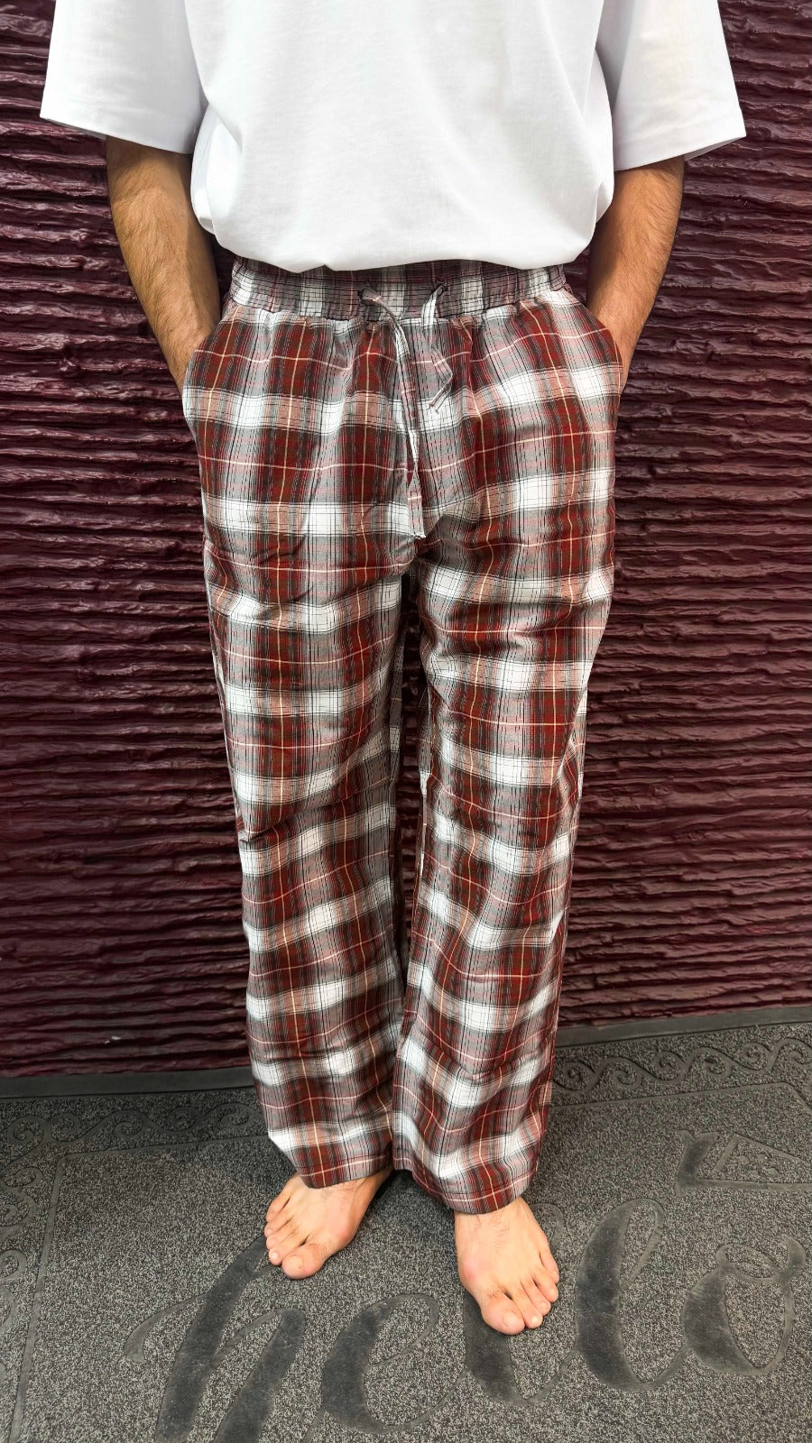 Unisex Plaid Pants – Elastic Waist Relaxed Fit Everyday Wear-R-4446