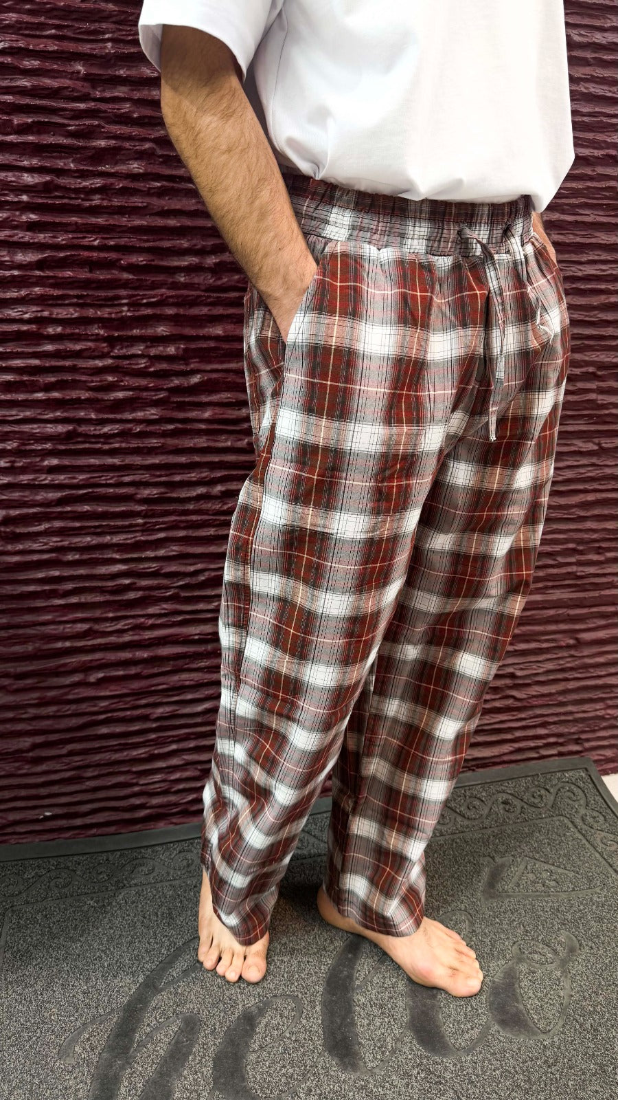 Unisex Plaid Pants – Elastic Waist Relaxed Fit Everyday Wear-R-4446