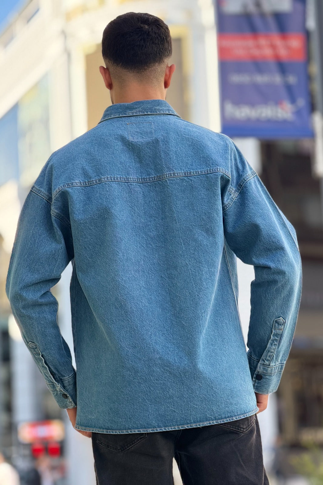 Washed Denim Stand-Collar Shirt R-6011