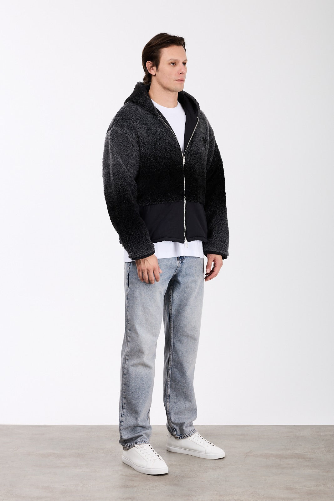 Men’s Gradient Faux Fur Jacket with Wool Lining T-7010