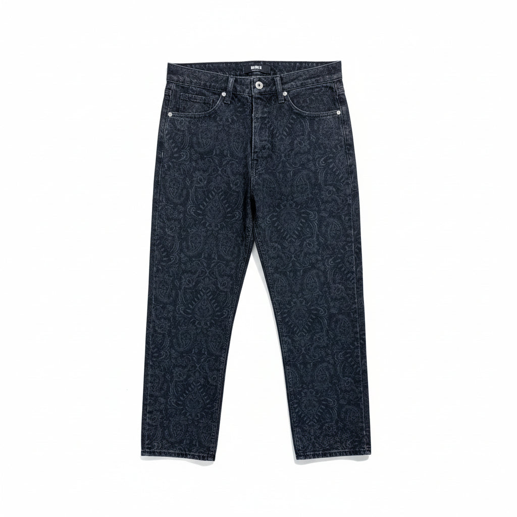 Men's Black Patterned Denim Jeans-T-3168-5
