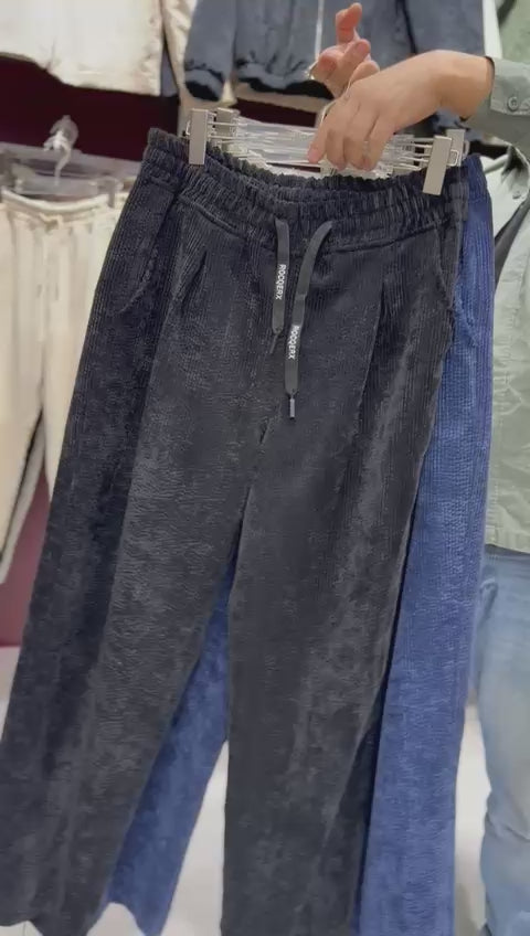Men’s White Corduroy Pants – Elastic Waist, Relaxed Fit-X-1004
