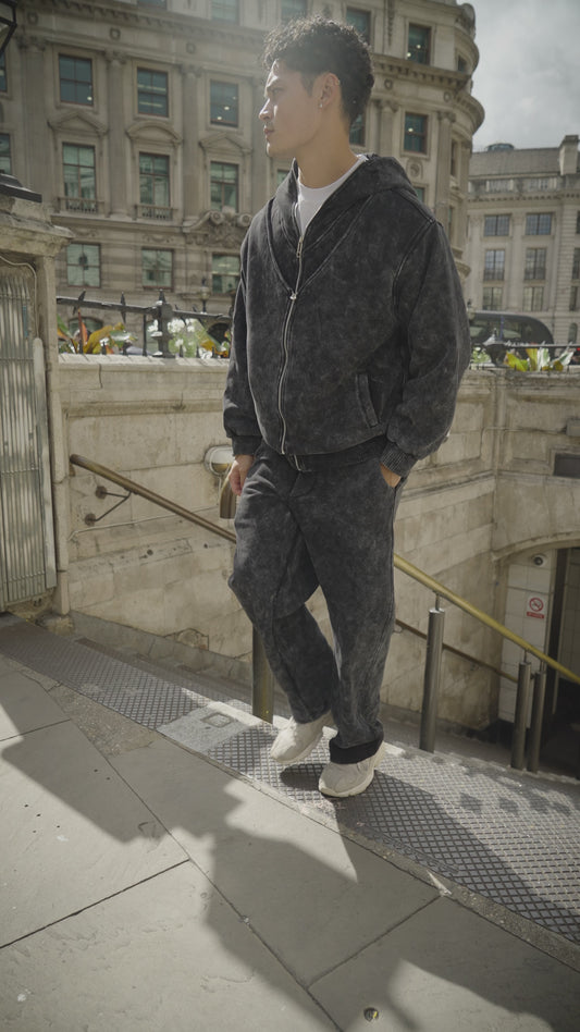 Washed Black Wide-Leg Sweatpants-X-1003