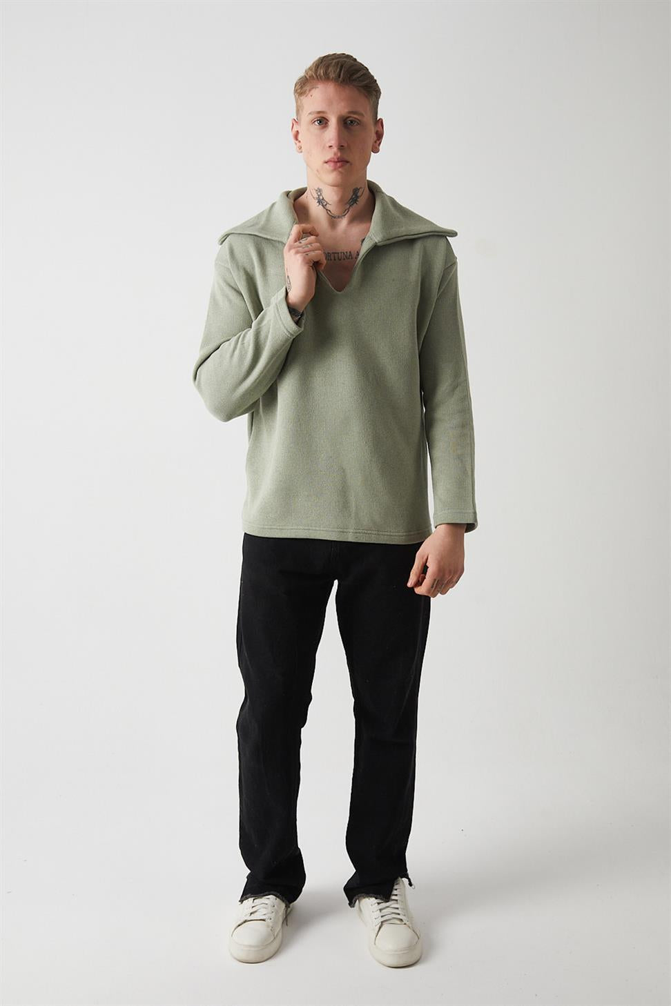 Men’s V-Neck Knitted Sweatshirt – Modern Fit Soft Knit Pullover R-5850