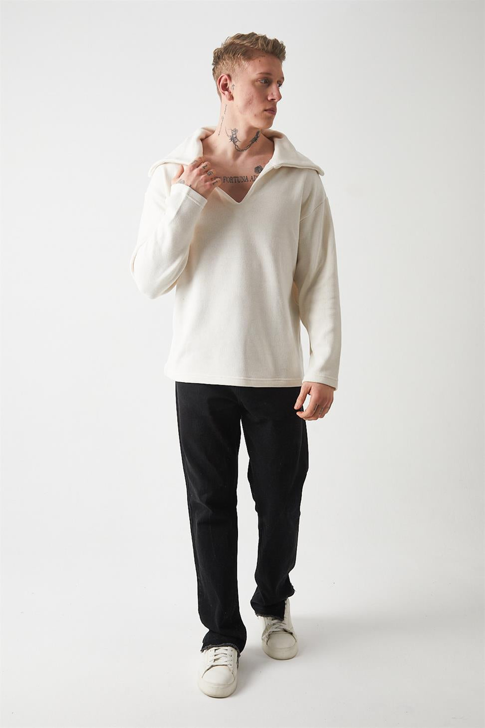 Men’s V-Neck Knitted Sweatshirt – Modern Fit Soft Knit Pullover R-5850