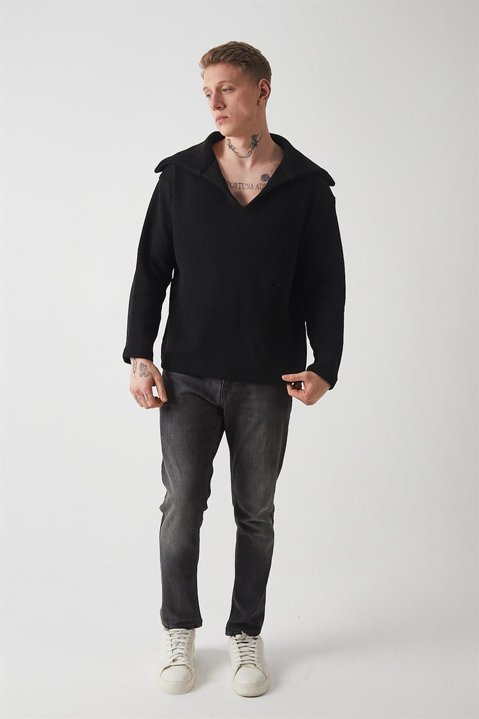 Men’s V-Neck Knitted Sweatshirt – Modern Fit Soft Knit Pullover R-5850