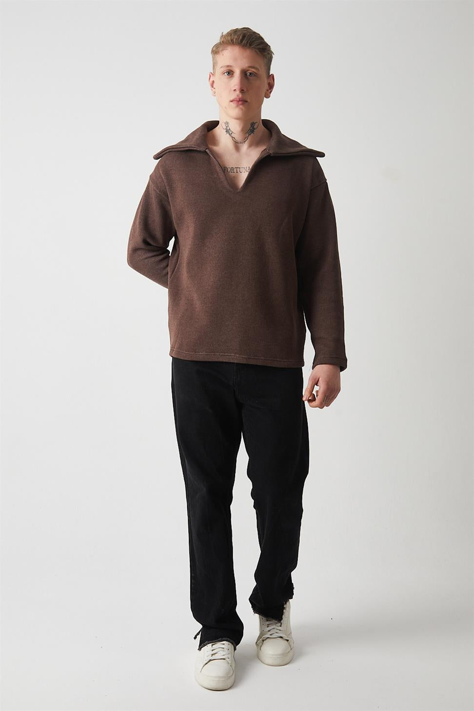 Men’s V-Neck Knitted Sweatshirt – Modern Fit Soft Knit Pullover R-5850