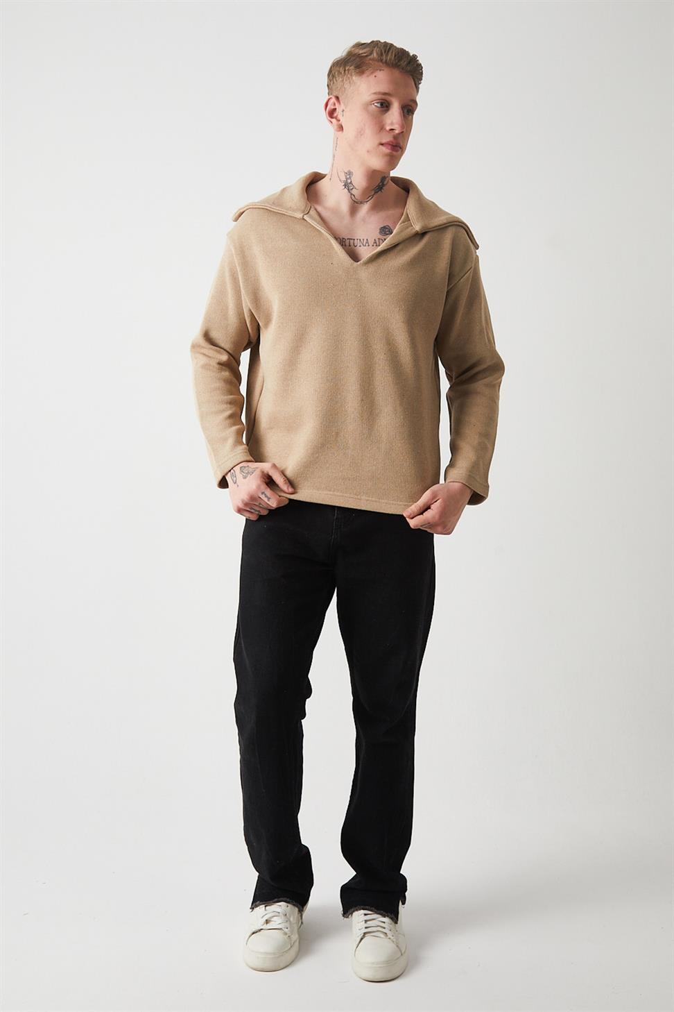 Men’s V-Neck Knitted Sweatshirt – Modern Fit Soft Knit Pullover R-5850