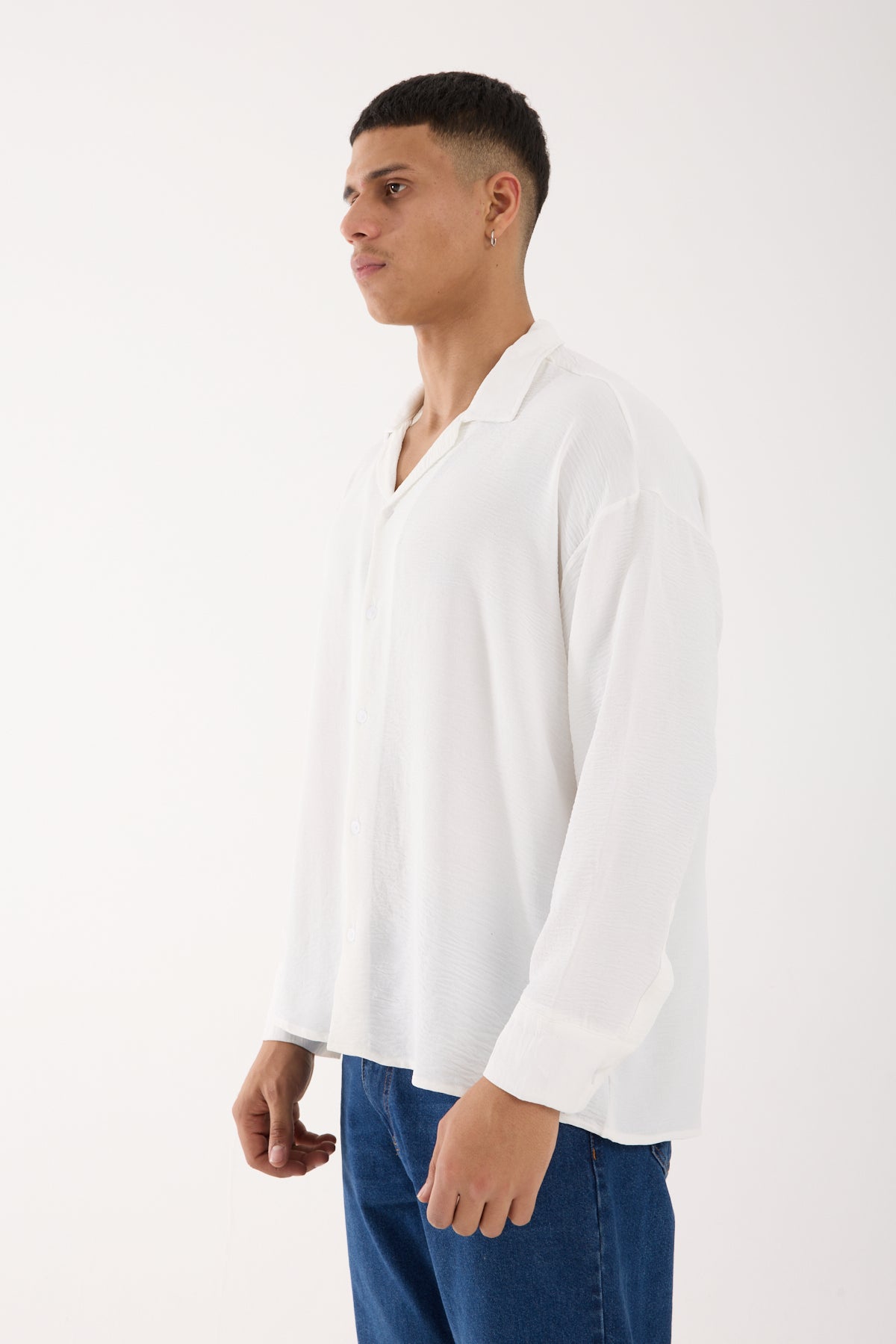 Men’s Oversized Open Collar Aerobin Shirt – Relaxed Fit Lightweight Long Sleeve Shirt R-3575