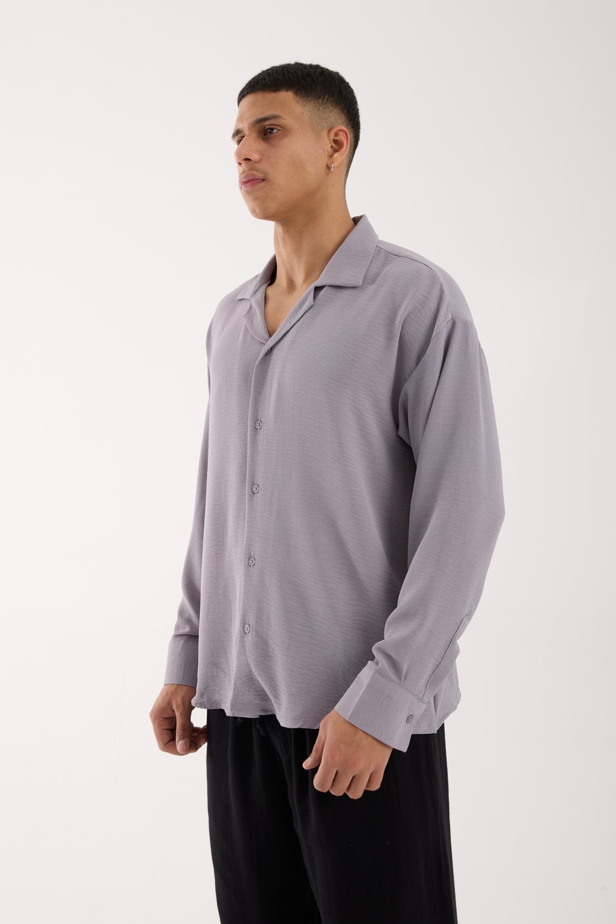 Men’s Oversized Open Collar Aerobin Shirt – Relaxed Fit Lightweight Long Sleeve Shirt R-3575