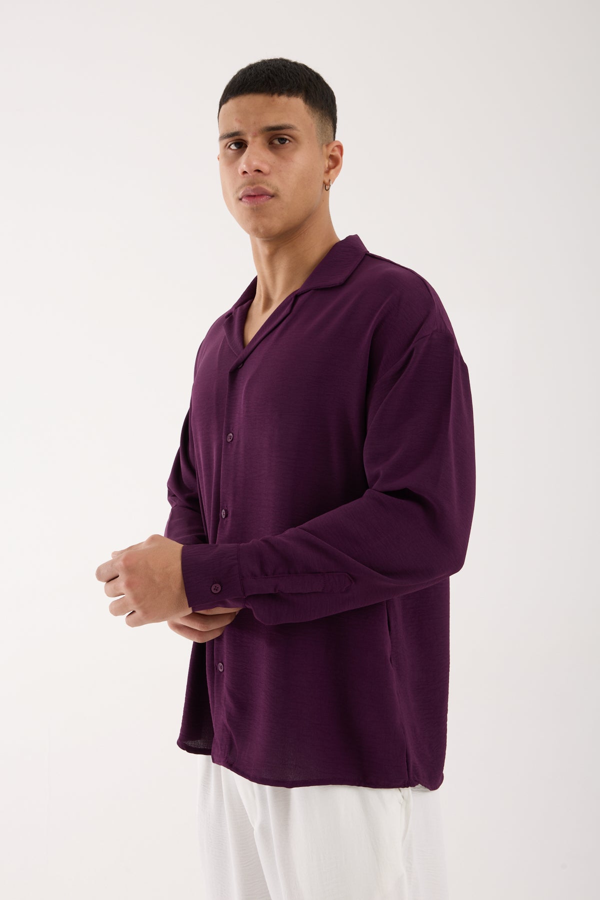 Men’s Oversized Open Collar Aerobin Shirt – Relaxed Fit Lightweight Long Sleeve Shirt R-3575