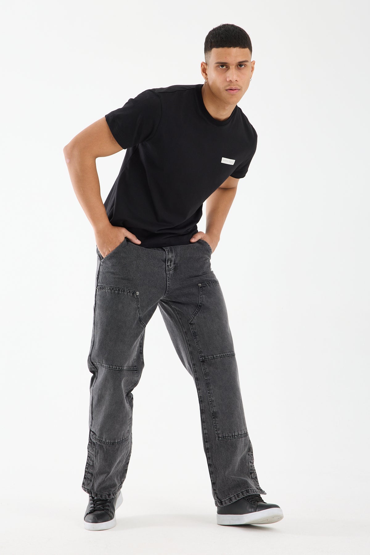 Washed Grey Wide Leg Denim Jeans for Men T-335